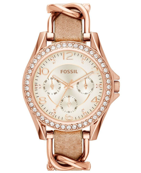 Women's Riley Rose Gold-Tone Chain and Bone Leather Strap Watch 38mm ES3466