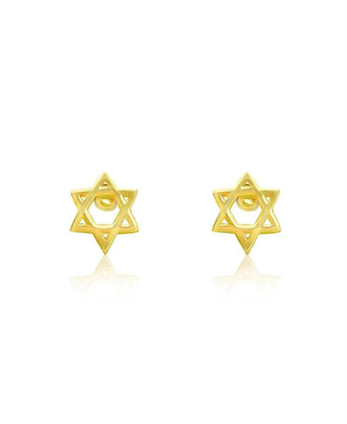 Yellow Gold Tone Star of David Studs Earrings