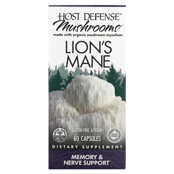 Витамины и БАДы Улучшение памяти и работы мозга Fungi Perfecti Host Defense Mushrooms, Lion's Mane, 120 капсул