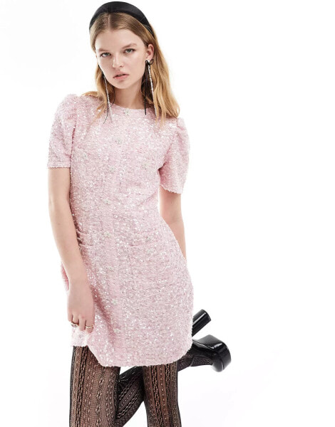 Sister Jane embellished tweed mini dress in pink