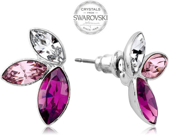 Earrings with three crystals in purple Navette shades