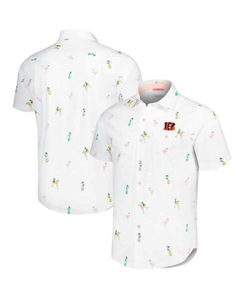Рубашка с кнопками Tommy Bahama для мужчин с принтом Cincinnati Bengals White Nova Wave Flocktail
