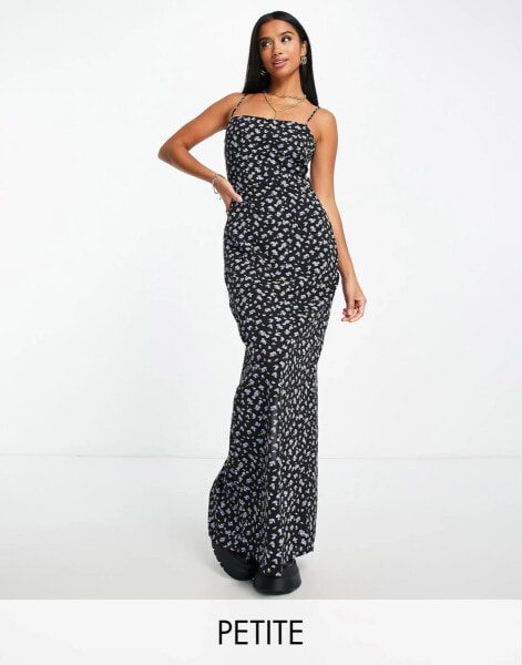 Glamorous Petite floral print cami maxi dress in black and purple