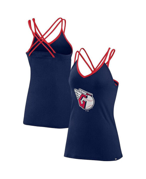 Women's Navy Cleveland Guardians Barrel It Up Cross Back V-Neck Tank Top