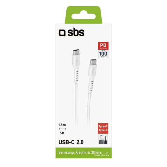 SBS TECABLE15TCC100W - 1.5 m - USB C - USB C - 480 Mbit/s - White