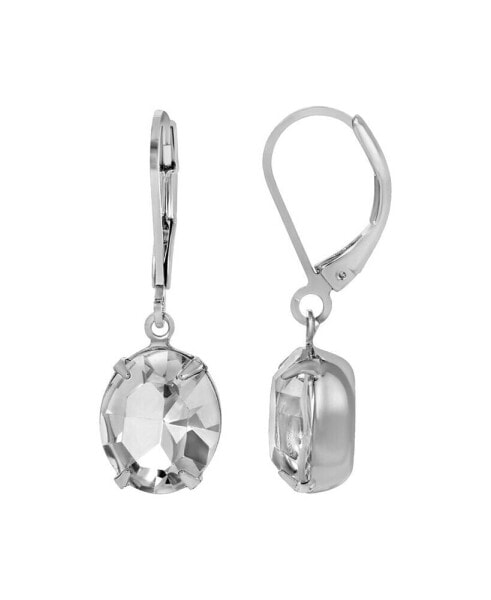 Silver Tone Oval Crystal Earrings
