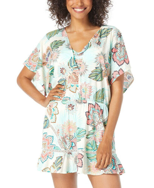 Women's Adorn Printed Lace-Trimmed Tiered Swim Dress Cover-Up