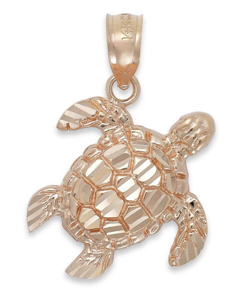 Diamond-Cut Turtle Charm in 14k Rose Gold