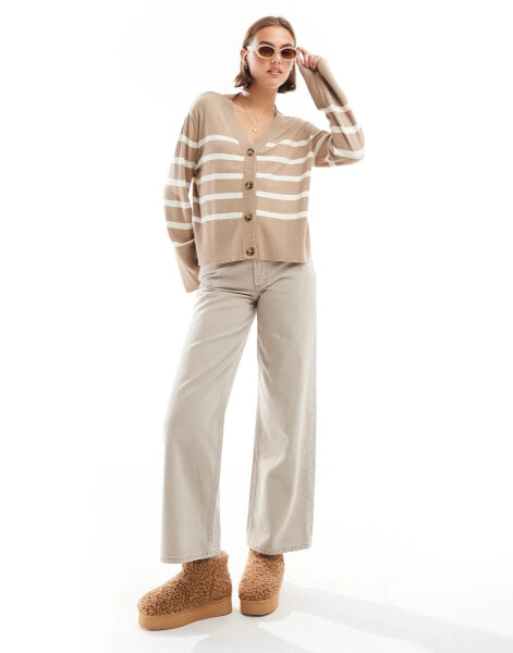 Pieces cardigan in beige and white stripe