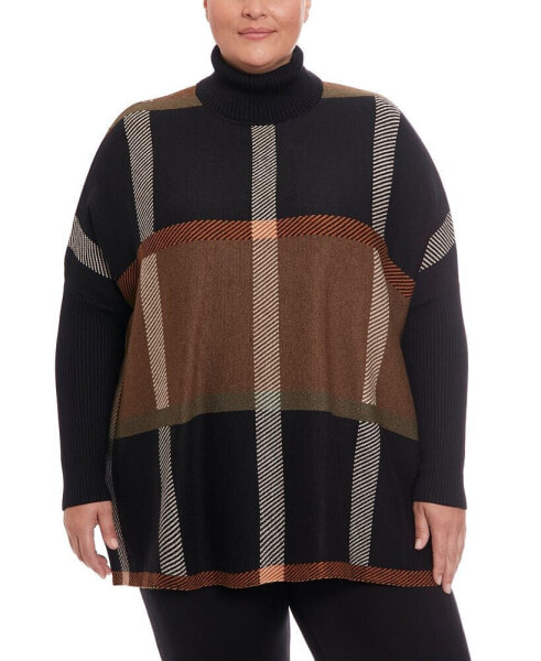 Plus Sized Long Sleeve Turtleneck Poncho Sweater