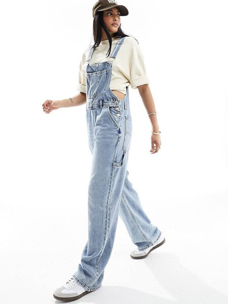 Pimkie denim wide leg dungarees in blue wash