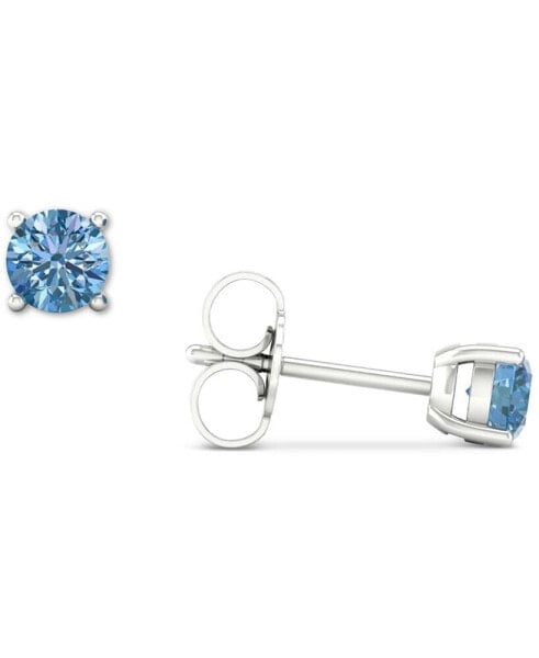 Lab-Created Blue Diamond Solitaire Stud Earrings (1/2 ct. t.w.) in Sterling Silver
