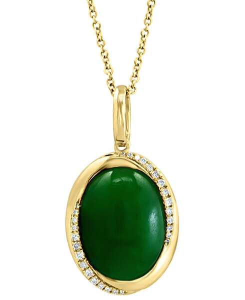 EFFY® Dyed Jade & Diamond (1/8 ct. t.w.) 18" Pendant Necklace in 14k Gold