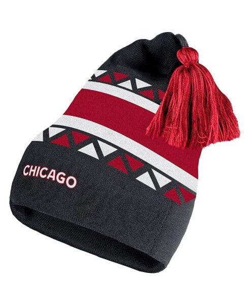Men's Black, White Chicago Blackhawks Reverse Retro 2.0 Pom Cuffed Knit Hat