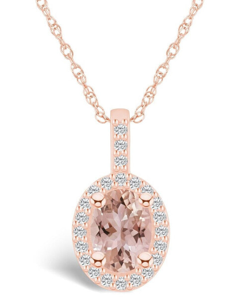 Morganite (1-1/7 Ct. T.W.) and Diamond (1/4 Ct. T.W.) Halo Pendant Necklace in 14K Rose Gold