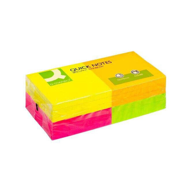 Q-CONNECT Removable sticky note pad 76x76 mm with 80 fluorescent sheets pack of 12 assorted in 4 colors