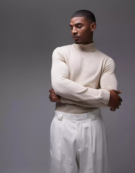 Topman essential roll neck in beige