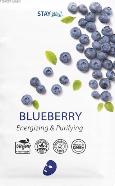 STAY WELL_Climate Neutral Face Mask energetyzująca i oczyszczająca maska na twarz w płachcie Blueberry 23g