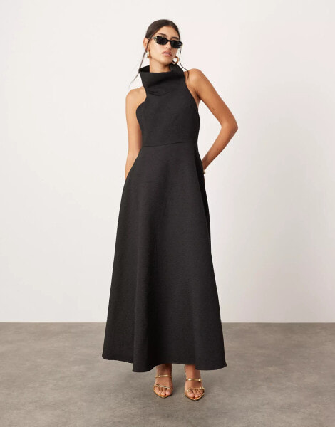 ASOS EDITION textured dramatic halter a line maxi dress in black