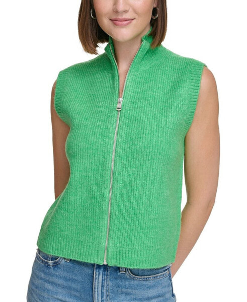 Women's Cropped Zip Mock Neck Sleeveless Vest