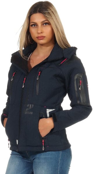 Geographical Norway Women's Softshell Hooded Jacket, Windbreaker, Resistant, Outdoor Activities, Hiking, Autumn, Spring