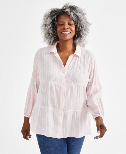 Plus Size Long-Sleeve Tiered Tunic Shirt, Created for Macy's