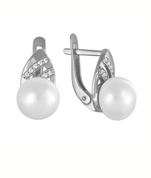 Elegant silver earrings with zircons and pearls SVLE0992XH2P100