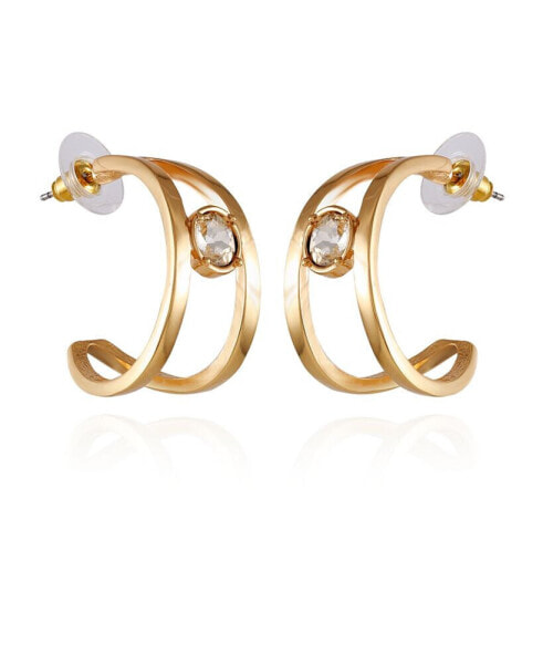 Gold-Tone Glass Stone Hoop Earrings