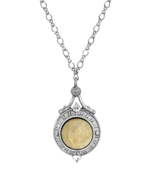 Silver-Tone Semi Precious Round Stone Necklace