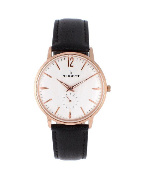 Men's 40mm Rose Gold Vintage Like Remote Sweep Leather Strap Watch