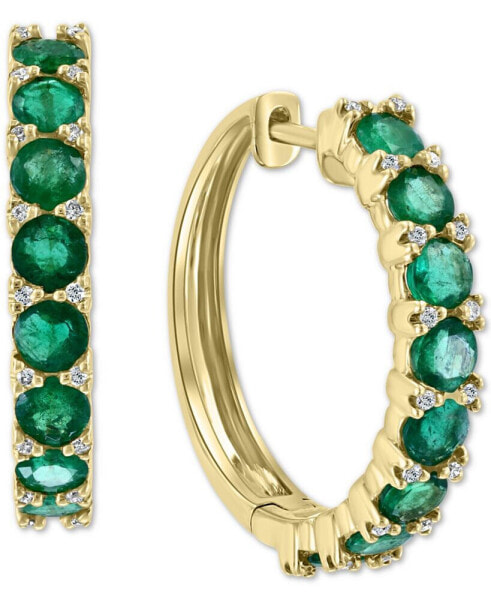 EFFY® Emerald (2-3/4 ct. t.w.) & Diamond (1/6 ct. t.w.) Hoop Earrings in 14k Gold