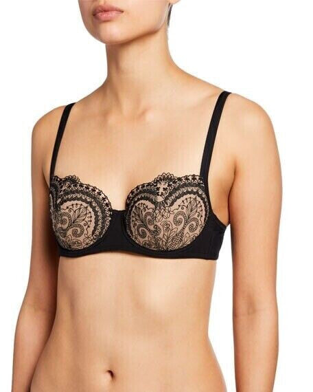 Maison Lejabi 272148 Women's Black Tattoo Padded Demi Cup Bra Size 34B