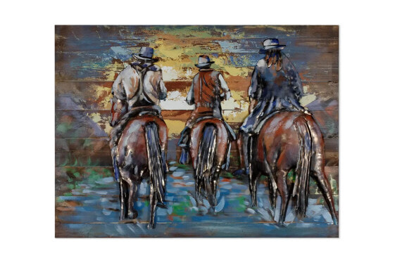 Holzbild Cowboys Ride at Sunset