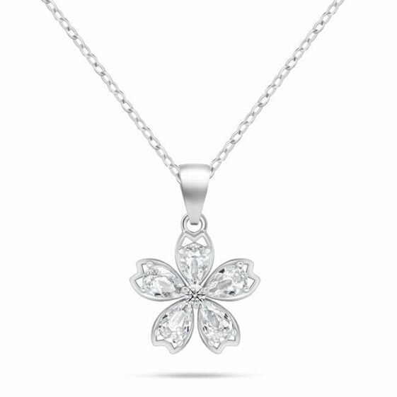 Silver Necklace for Women Flower with Zirconia NCL177W