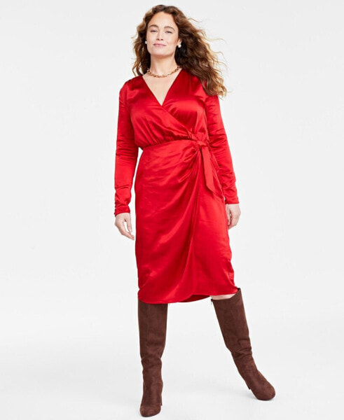 Women's Satin Wrap Dress, Created for Macy's
