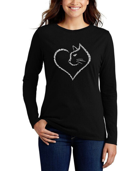Women's Cat Heart Word Art Long Sleeve T-shirt
