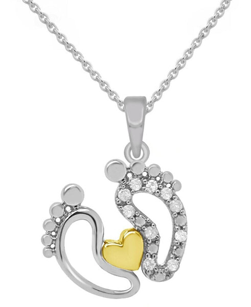 Diamond Feet & Heart 18" Pendant Necklace (1/10 ct. t.w.) in Sterling Silver or Sterling Silver & 14k Gold-Plate