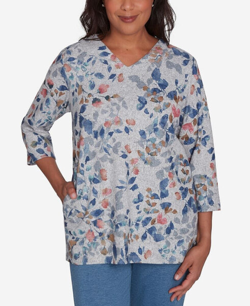 Casual Fridays Women's Watercolor Leaves V Neck Top