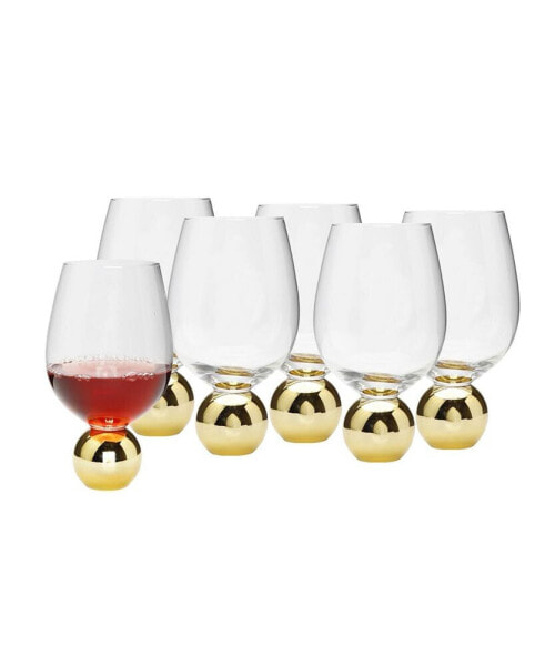 Wine Glasses on Gold Ball Pedestal, Set of 6