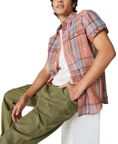 Men's Linen Plaid Short Sleeve Workwear Shirt