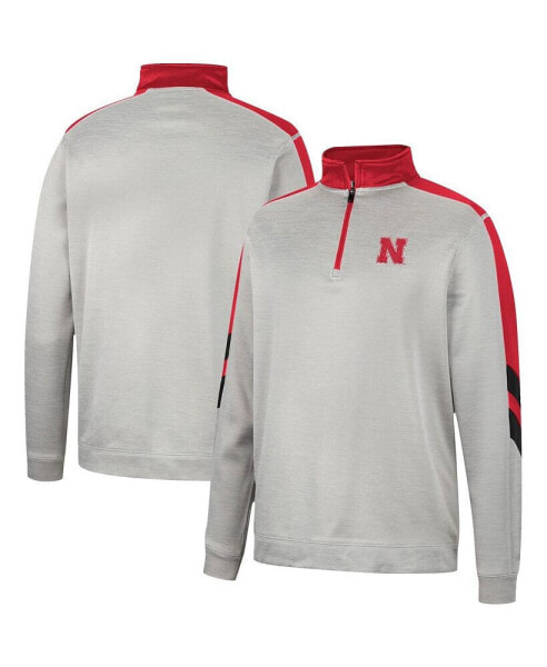 Men's Gray and Scarlet Nebraska Huskers Bushwood Fleece Quarter-Zip Jacket