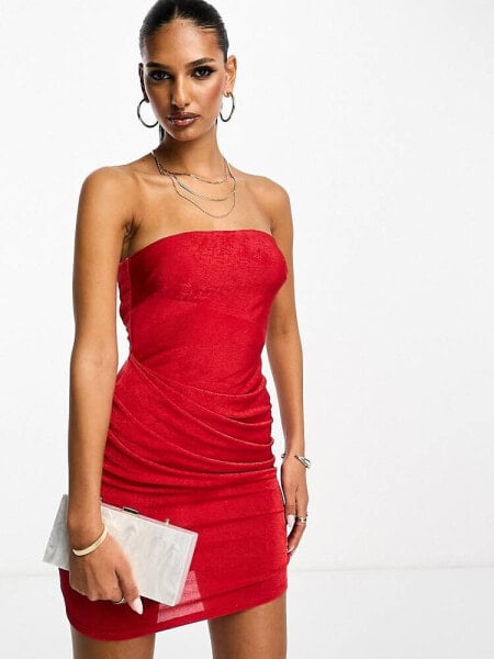 ASOS DESIGN slinky bandeau mini dress in red