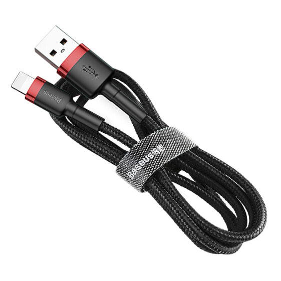 Wytrzymały kabel przewód w oplocie USB do iPhone Lightning QC3 2m - czarno-czerwony