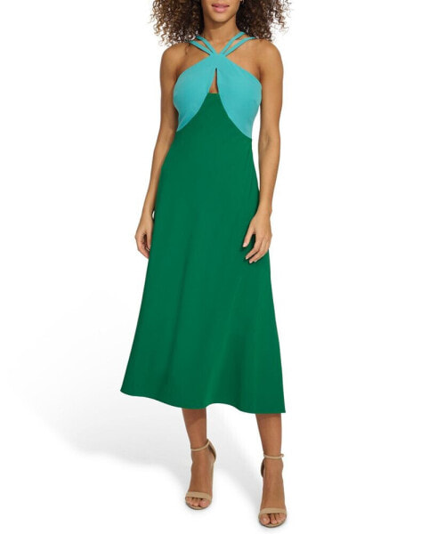 Women's Strappy Colorblocked A-Line Midi Dress