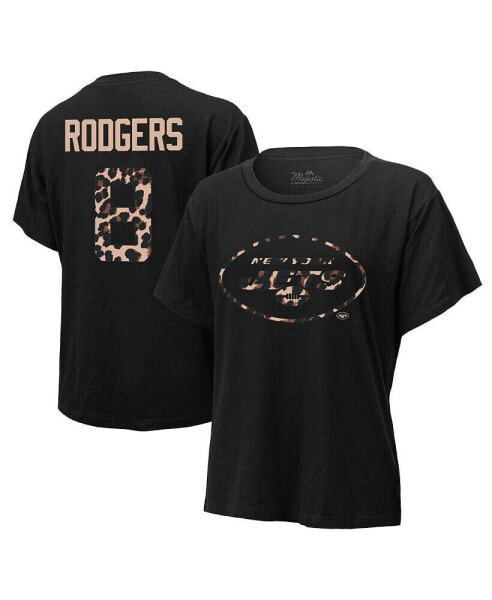 Women's Threads Aaron Rodgers Black New York Jets Leopard Player Name and Number Tri-Blend T-shirt