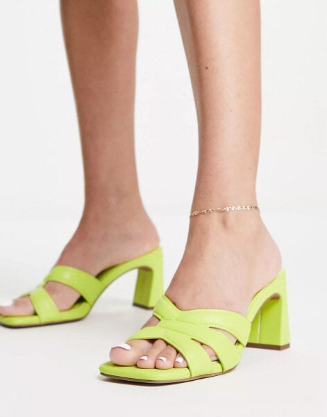 ASOS DESIGN Hatley mid heeled mules in lime