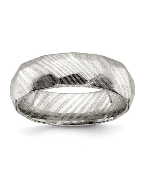 Damascus Steel Polished Faceted 7mm Band Ring