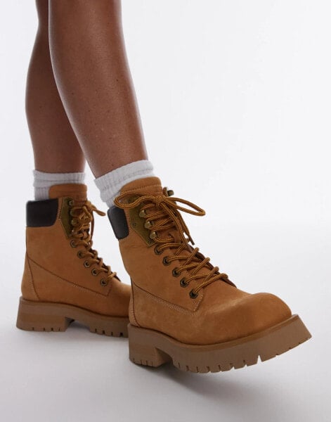 Bronx – Qui-nn – Geschnürte Ankle-Boots aus Nubukleder in Senfgelb mit wachsartigem Finish