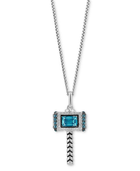 Swiss Blue Topaz (1-1/4 ct. t.w.) & Diamond (1/5 ct. t.w.) Thor Hammer 18" Pendant Necklace in Sterling Silver