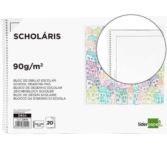 LIDERPAPEL Spiral school drawing pad 230x325 mm 20 sheets 90g m2 with box